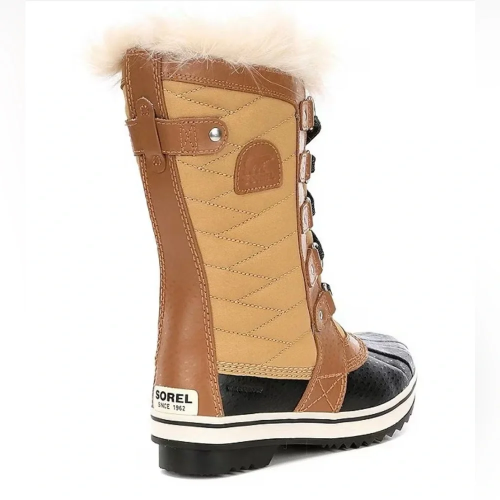 Sorel Kids Tan Brown Black Faux-Fur Lace-Up Winter Boots